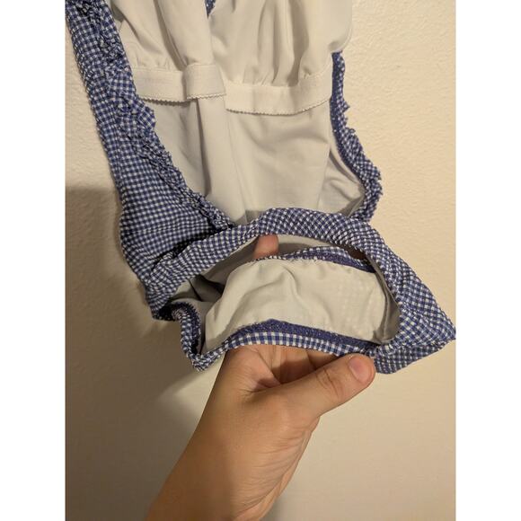 j crew gingham one piece swimsuit size 4 blue ruffle - Picture 7 of 9